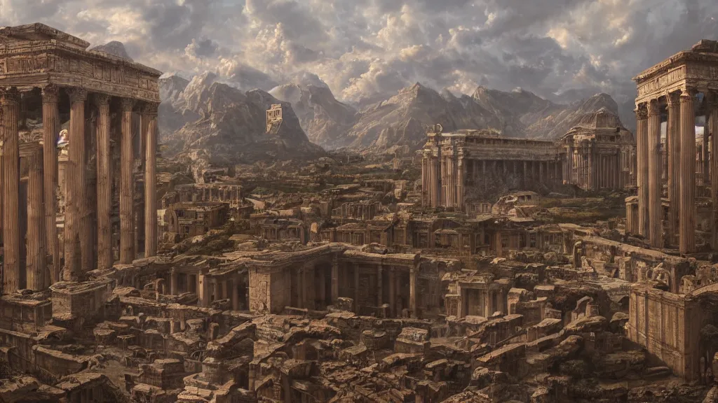 Prompt: Trending on artstation, ancient Roman civilization, detailed matte painting, oil on canvas