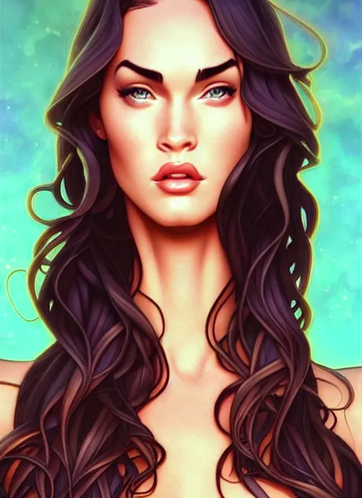 Image similar to cute megan fox sticker design, natural lighting, path traced, highly detailed, high quality, digital painting, by don bluth and ross tran and studio ghibli and alphonse mucha, artgerm