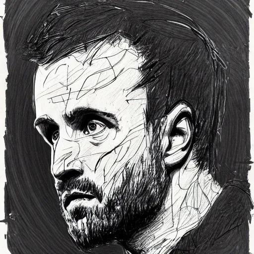 Image similar to a realistic yet scraggly portrait sketch of the side profile of a stern and sophisticated jesse pinkman, trending on artstation, intricate details, in the style of frank auerbach, in the style of sergio aragones, in the style of martin ansin, in the style of david aja, in the style of mattias adolfsson