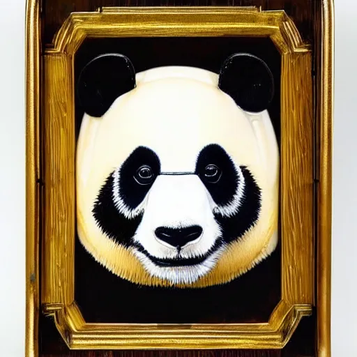 Prompt: an elegant, shiny, porcelain portrait of a giant panda donald trump, han dynasty heirloom