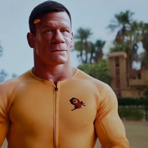 Prompt: john cena playing as charmander human hybrid in a onesie movie still, cinematic, photorealistic, extreme detail, sharp focus, 8 k, intricate, hyper detailed, realistic, cinematic lighting