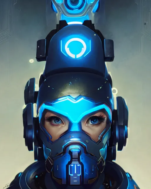 Prompt: echo with blue hologram face from overwatch, character portrait, concept art, intricate details, highly detailed by greg rutkowski, michael whelan and gustave dore