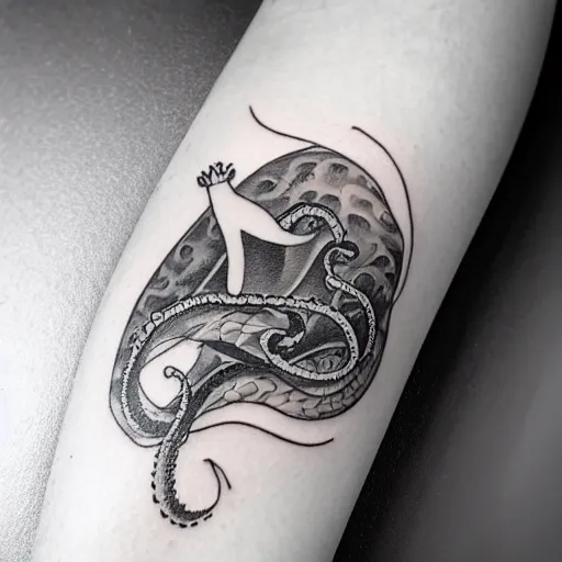 Prompt: white spermwhale fighting a kraken, awardwinning elegant modern tattoo design on white background