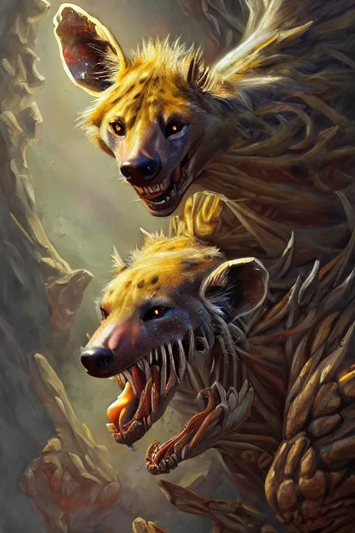 Image similar to beautiful oil painting with high detail and of a Hyena-Skeleton-Plasma-Galaxy God hybrid from dungeons and dragons and art direction by James Cameron ;by artgerm; wayne reynolds art station; cinematic quality character render; low angle; ultra high quality model; production quality cinema model;