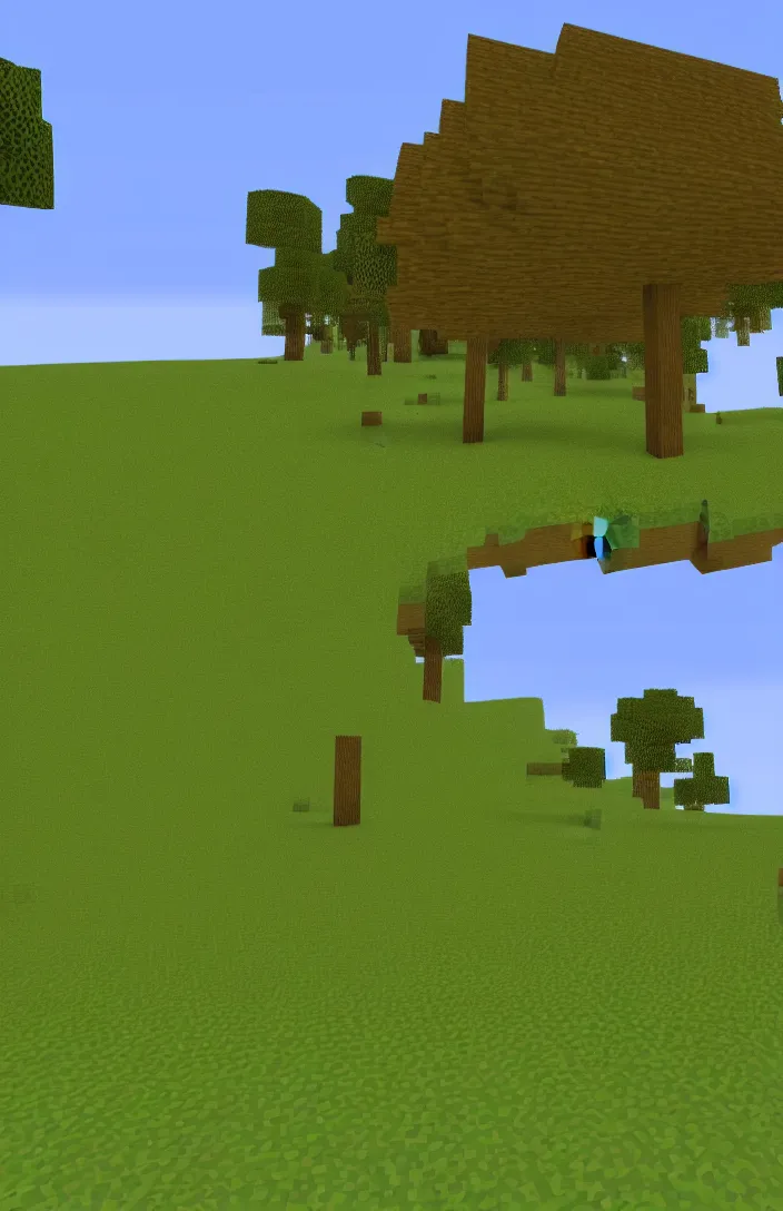 Image similar to windows XP bliss with but in Minecraft wallpaper