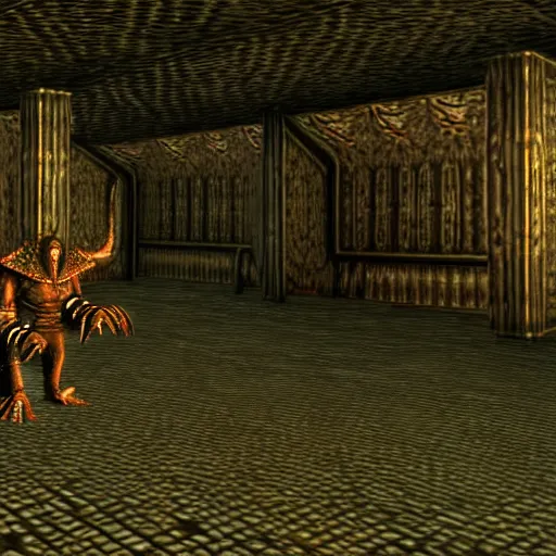 Image similar to among us imposter in morrowind, retro pc graphics, video game screenshot, retro 3 d, pc game, elder scrolls, morrowind