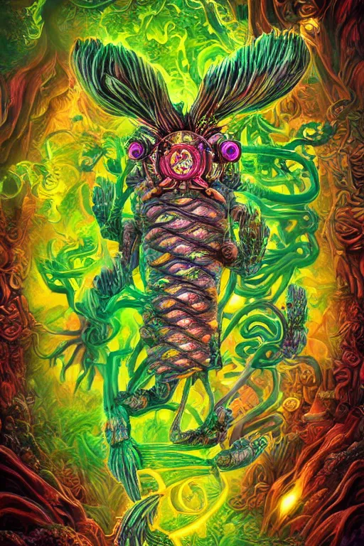 Image similar to creature sushi roots cactus elemental flush of force nature micro world fluo light deepdream a wild amazing steampunk baroque ancient alien creature, intricate detail, colorful digital painting radiating a glowing aura global illumination ray tracing