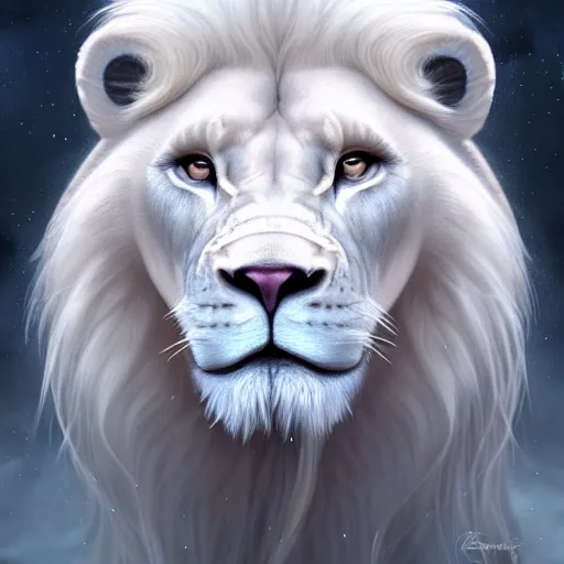 Image similar to a beautfiul aesthetic commission portrait of a anthro albino lion looking at the sky worried,attractive beautiful face,detailes face,expression,natural lighting,fantasy art,deviantart,artstation,character design by charles bowater,ross tran,artgerm,4k,photorealistic