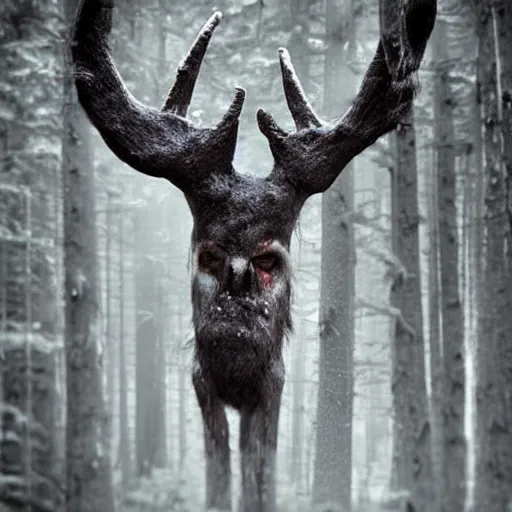 Prompt: award winning nature photograph of a wendigo