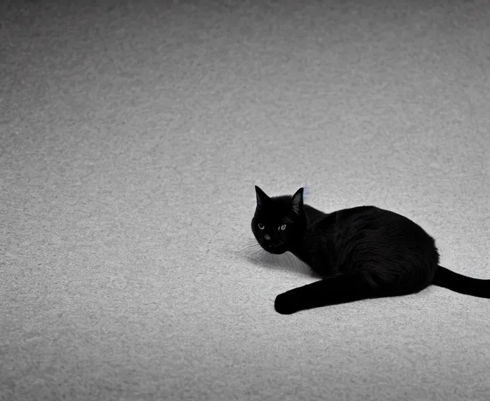 Image similar to 4 k hd, high detail photograph of black and white thin cat, shot with sigma f / 4. 2, 2 5 0 mm sharp lens, wide shot, consistent, isometric view, volumetric lighting, high level texture render