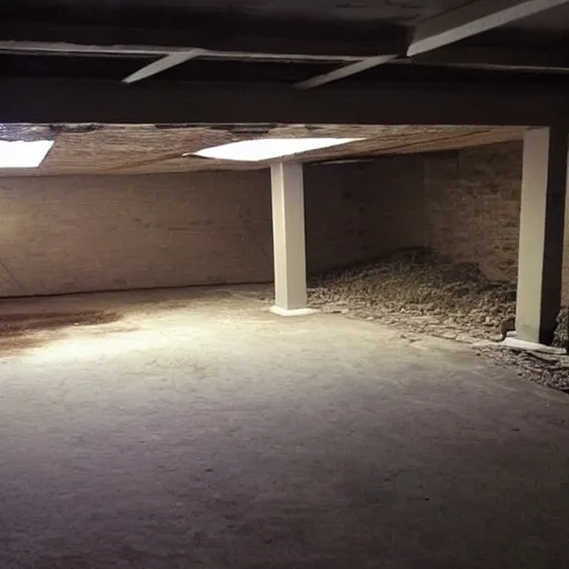 Prompt: an unfinished basement, craigslist photo