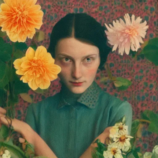 Prompt: a lot of flowers morphing in a beautiful girls face, film still by wes anderson, depicted by balthus, limited color palette, very intricate, art nouveau, highly detailed, lights by hopper, soft pastel colors, minimalist