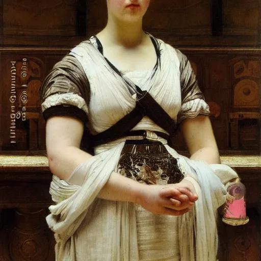 Prompt: a portrait of a female android by sir lawrence alma - tadema