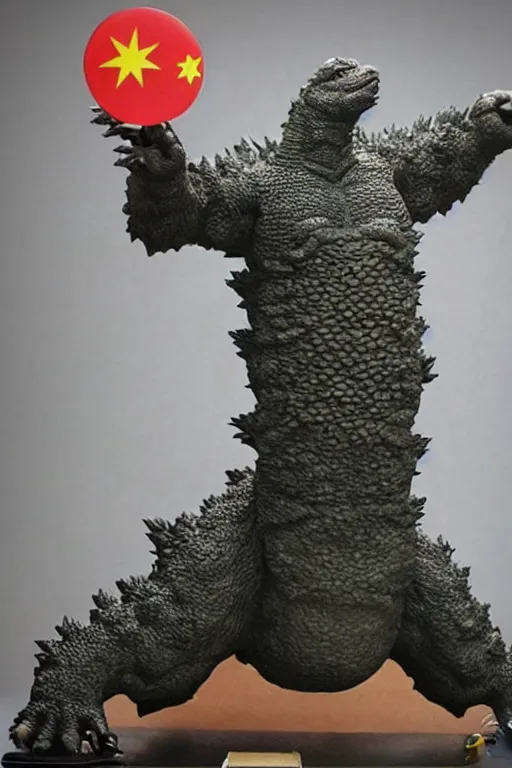 Image similar to godzilla as a chinese acupuncture model, chinese acupuncture model in the shape of godzilla