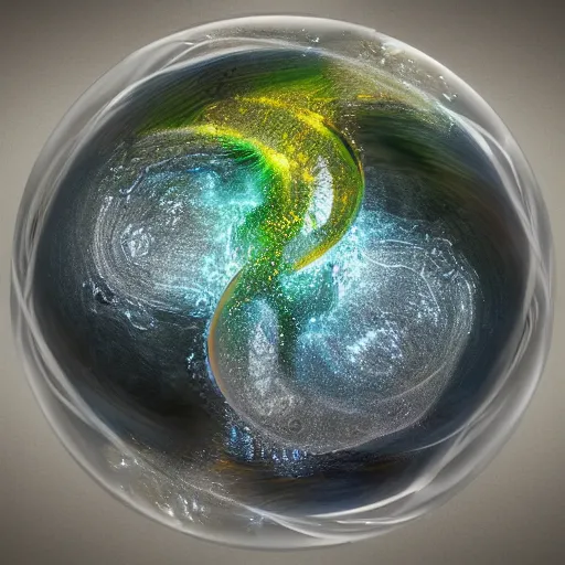 Image similar to water, fire, earth and air in one element, swirling around in a sphere