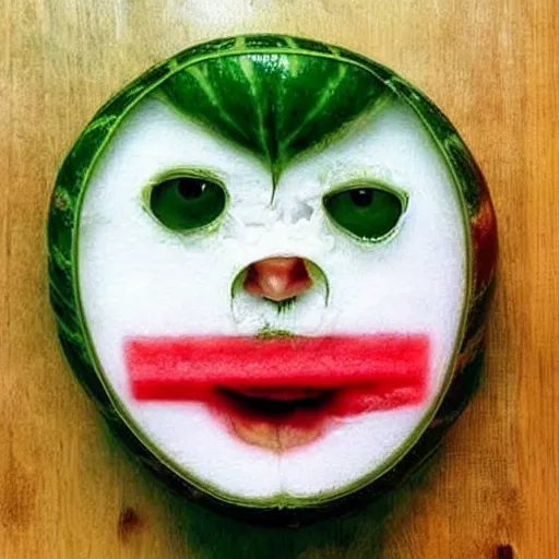 Image similar to a face made of watermelon