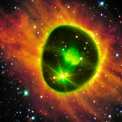 Image similar to an avocado nebula, hubble photo