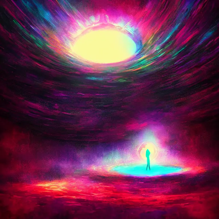 Image similar to person in the distance psychedelic disco that cant escape vortex black hole award winning digital art by anato finnstark