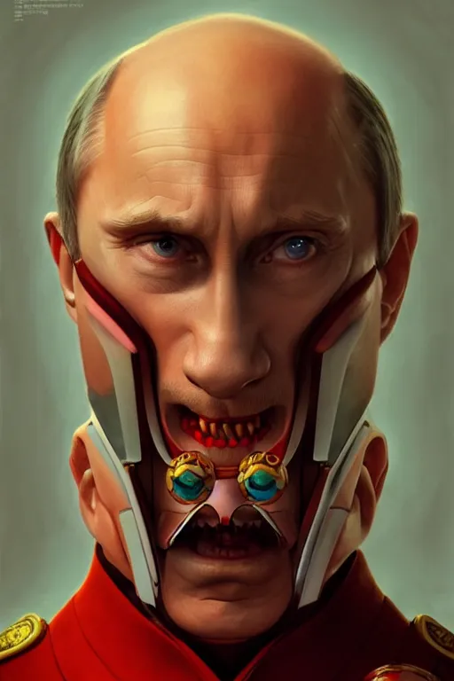 Image similar to vladimir putin as an evil stupid robotnik dr eggman, realistic portrait, symmetrical, highly detailed, digital painting, artstation, concept art, smooth, sharp focus, illustration, cinematic lighting, art by artgerm and greg rutkowski and alphonse mucha