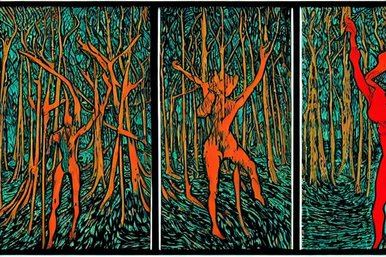 Prompt: spirit forest, by dan mumford and by alberto giacometti, peter lindbergh, malevich, william stout