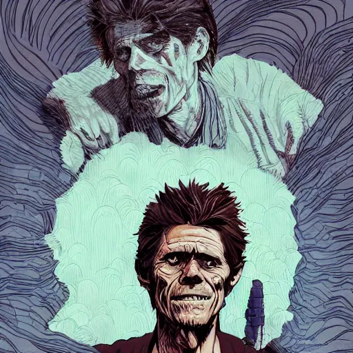 Prompt: Willem Dafoe covered in dirt chilling 2d illustration by Feng Zhu and Loish and Laurie Greasley, Victo Ngai, Andreas Rocha, John Harris, artstation, sharp focus