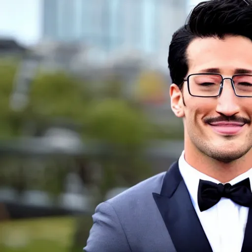 Image similar to a high quality photo of handsome markiplier, gigachad