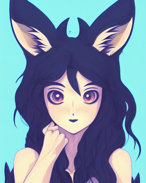 Image similar to fullbody portrait of wild half - fox woman with fox nose and ears, wearing summer jeans shorts and tshirt, anime art, concept art, detailed attractive face with fox nose and fox mouth, symmetrical, trending on pixiv, by lois van baarle by sung choi by john kirby artgerm style pascal blanche and magali villeneuve and hayao miyazaki