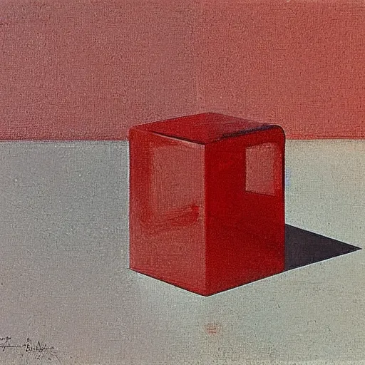 Prompt: chrome spheres on a red cube by henri biva