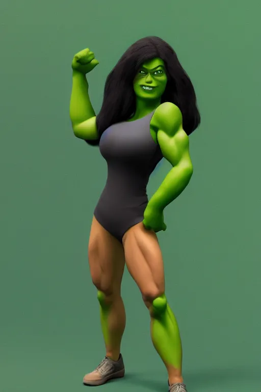 Image similar to she hulk but actually made well, detailed cgi, blender model, 4 k