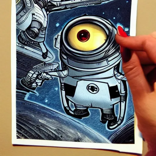 Image similar to Cyborg Minions attack planets, hyper realistic, lots of detail, art by The Minions