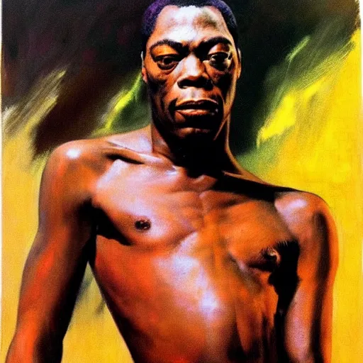 Prompt: portrait of fela kuti by frank frazetta, very detailed, 4 k