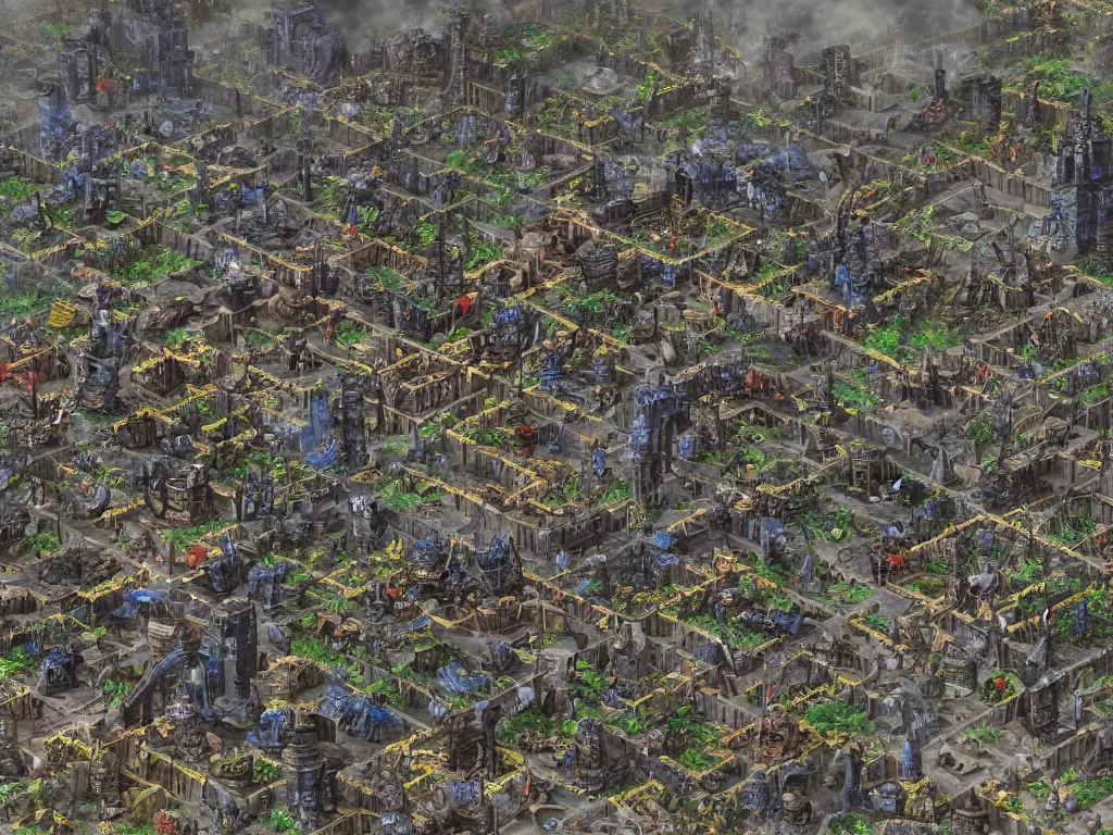 Prompt: A map of a warhammer 40k hive city, featured on ArtStation, realistic colors, viewed from very far away