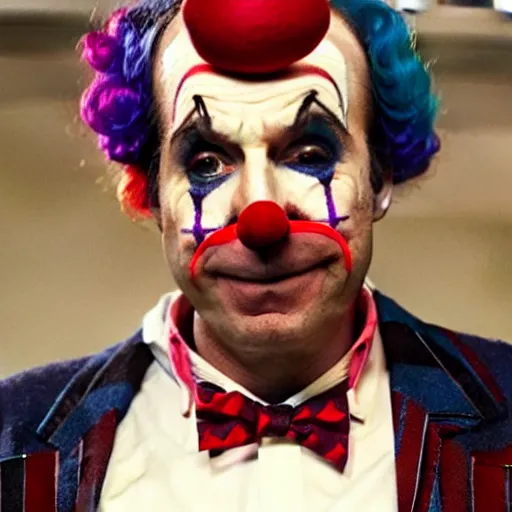 Image similar to Saul Goodman from Breaking Bad dressed as a clown