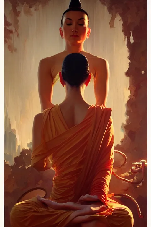 Image similar to buddhism, futurism, painting by greg rutkowski, j. c. leyendecker, artgerm