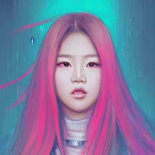 Prompt: “ a portrait of korean singer from blackpink, rainy background, pink bright art masterpiece artstation. 8 k, sharp high quality artwork in style of jose daniel cabrera pena and greg rutkowski, concept art by tooth wu, hearthstone card game artwork. ”
