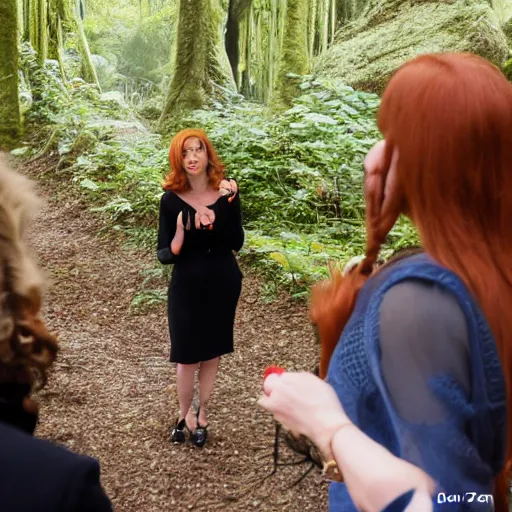 Prompt: stunning live footage of news anchorwoman liz claman reporting from lothlorien interviewing arwen, lord of the rings movie, by daniella zalcman, directed by peter jackson, highly detailed, canon eos r 3, f / 1. 4, iso 2 0 0, 1 / 1 6 0 s, 8 k, raw, symmetrical balance