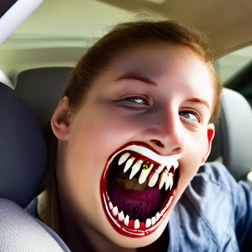 Image similar to car with a mouth eating a human