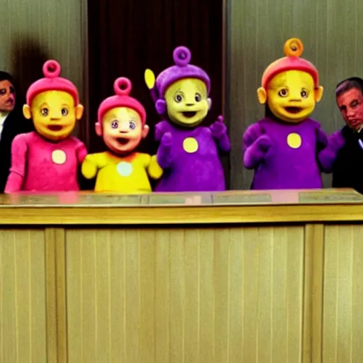 Image similar to teletubbies testifying in court