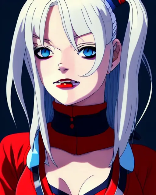 Image similar to Anime as Margot Robbie cute-fine-face, pretty face, surprised realistic shaded Perfect face, fine details. Anime. as Harley Quinn Suicide Squad; Red-Line-Anime realistic shaded lighting by Ilya Kuvshinov katsuhiro otomo ghost-in-the-shell, magali villeneuve, artgerm, rutkowski, WLOP Jeremy Lipkin and Giuseppe Dangelico Pino and Michael Garmash and Rob Rey