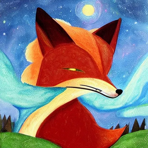 Image similar to child fox comet. painting by carle eric