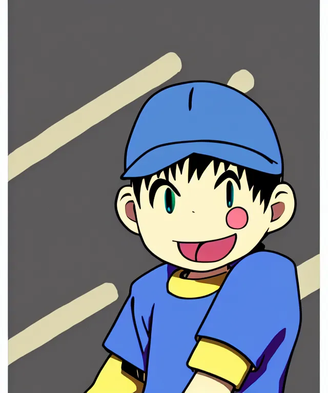 Image similar to ness from earthbound in the art style of ufotable studios, crisp 8 k line art, trending on artstation, cel shaded, matte, detailed, anime illustration