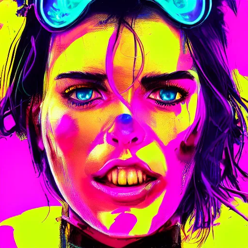 Image similar to splashes of neon, portrait made out of paint, trending on artstation, epic composition, emotional, beautiful, rendered in octane, unreal engine, highly detailed, realistic, comic book art, punk style