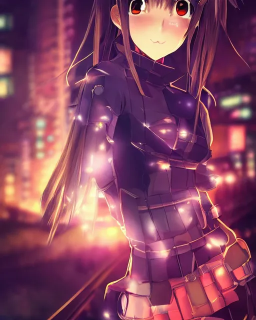 Image similar to portrait of anime girl in mechanic armor in night tokyo by makoto sinkai, perfect face, fine details