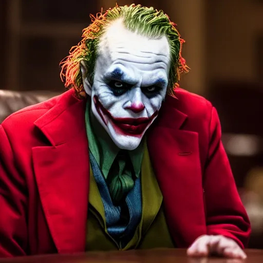 Image similar to stunning awe inspiring the joker played by bernie sanders movie still 8 k hdr atmospheric lighting