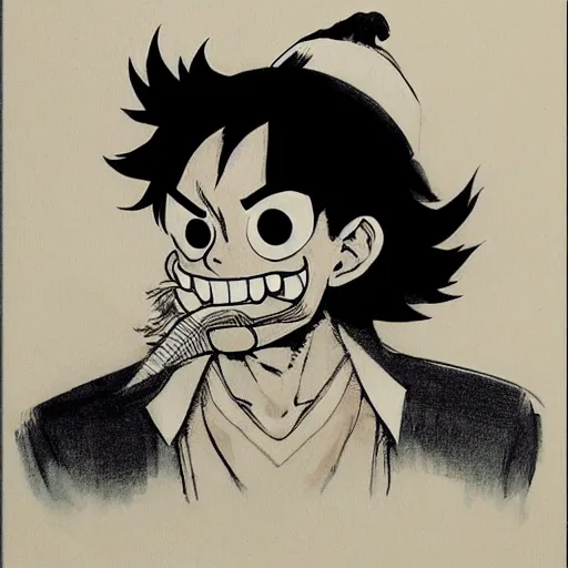 Prompt: [ mustache luffy ] by kim jung gi
