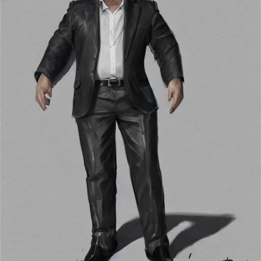 Image similar to a midage italian male, short hair with gel, overweight, fine white shirt, leather belt, suit pants, leather shoes, full body, isolated background, concept art, detailed, unreal engine