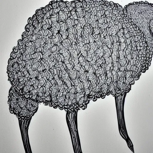 Image similar to a beatiful painying one-line art, qrafic art, outline painting of sheep gray scale