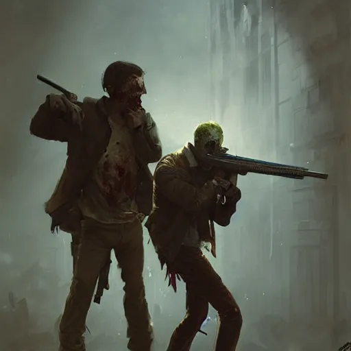 Prompt: putting in a zombie apocalypse holding a gun by greg rutkowski