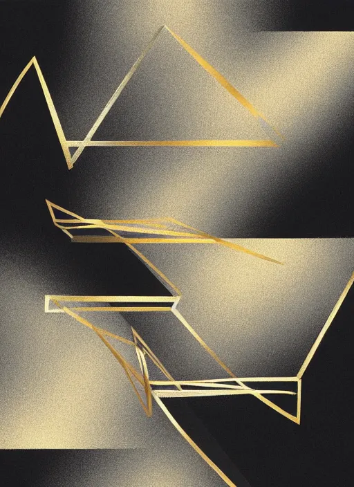 Image similar to black, gold, silver, symmetrical, award - winning painting, abstract, gold and silver shapes, rectangles, geometry, elegant, luxurious, beautiful, pitch black background, dali