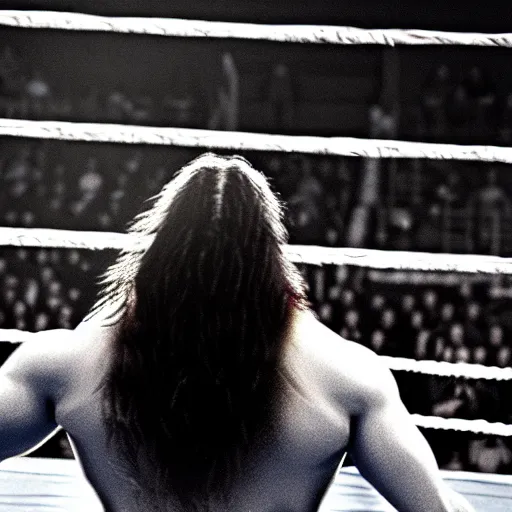 Image similar to Jesus at a wrestling match, photorealistic, 4K